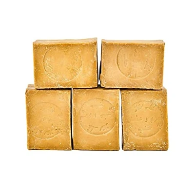 Imagen de Carenesse jabón Alepo Paquete de 5, 95% aceite oliva y 5% laurel receta tradicional cortada a mano 100% vegetal natural 900 950 g