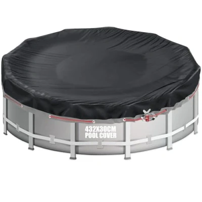 Imagen de Aipwerer Cobertor de Piscina Redonda para Piscinas 366 428 cm Funda Ø432 Oxford 420D Resistente al Desgarro Cubierta INTEX &amp; BESTWAY (Ojetes Negros)