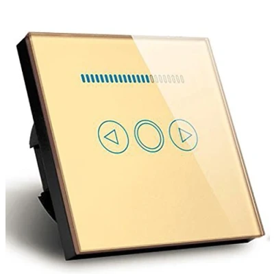 Imagen de interruptor táctil regulador de intensidad 500 W, panel cristal LED, luz pared (dorado)