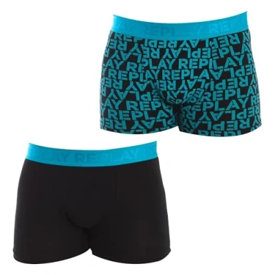Imagen de REPLAY Boxer, con Logo Efecto Brillo y Estampado (2 Piezas), Emerald/Black, Small para Hombre