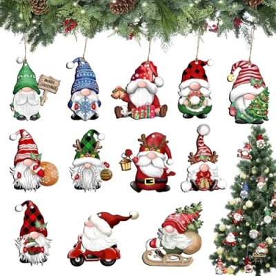 Imagen de Decoración Arbol De Navidad Madera,36 Piezas Gnomos Madera Adornos Navideños Arbol,Adornos con Cuerda,Adornos Colgantes Gnomo Madera,Adornos para
