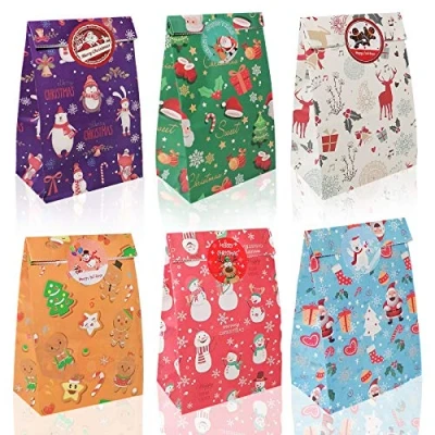 Imagen de RFWIN bolsas de papel Navidad, 30 unidades, regalo Navidad para aperitivos y dulces niños con pegatinas