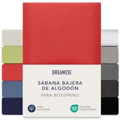 Imagen de Dreamzie Sabanas 90x200 cm 100x200 cm, Sabana Bajera para Colchones de hasta 37 Altura, 100% Algodon 150 g/m² Rojo Certificada sin Productos Químicos (Oeko Tex)