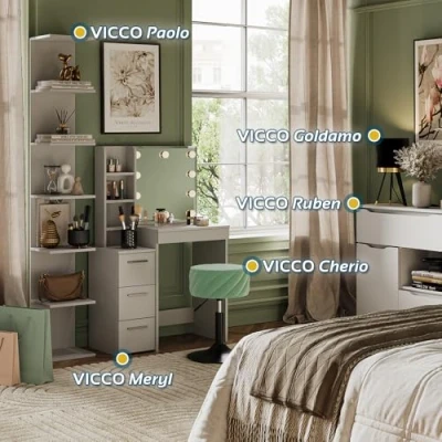 Imagen de Vicco Tocador Meryl, Blanco, 80 cm con iluminación LED