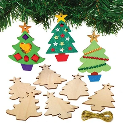 Imagen de Baker Ross AX425 Decoraciones De Madera Para Árbol Navidad Paquete 12, Ideal Proyectos Artes Y Manualidades Niños, La Escuela