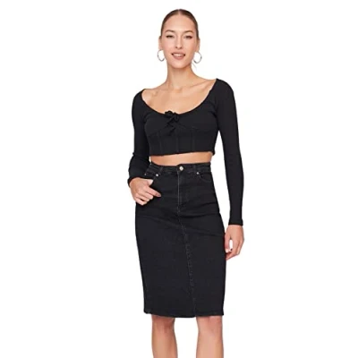 Imagen de Trendyol Falda Vaquera Midi Negra, 38 para Mujer