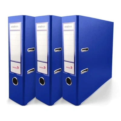 Imagen de Netuno 3x carpetas de archivos 2 anillas color azul A4 8cm Ekobox archivador cartón reciclado eco organizador para documentos estantería oficina escritorio escuela archivo certificados