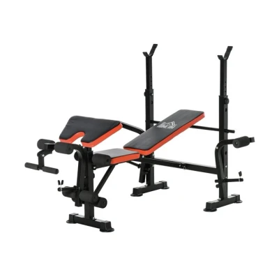 Imagen de HOMCOM Banco de Pesas Multifuncional Musculación Plegable con Respaldo Ajustable Soporte Barras para Fitness Entrenamiento en Gimnasio Oficina Carga 150 kg 175x139x127 cm Negro
