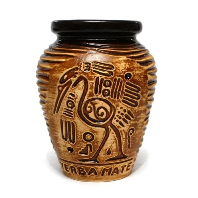 Imagen de mate Green Taza de té cerámica 300 ml ● Color miel AZTEK yerba tazas Calabaza Patrón azteca tradicional