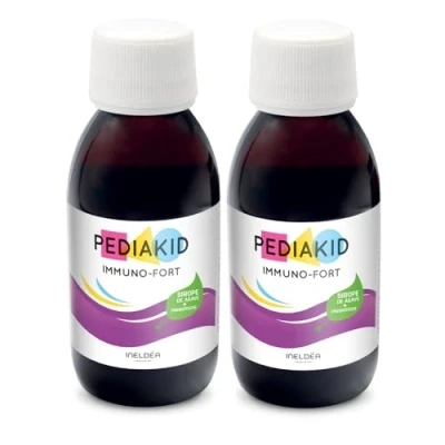 Imagen de PEDIAKID Immuno Fort Complemento alimenticio Fórmula Exclusiva a base de Sirope Agave Ayuda Reforzar las Defensas Naturales del Organismo Sabor Arándano Lote 2