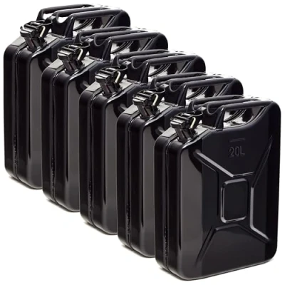 Imagen de BW® Bidón de combustible metal, 5 x 20 litros, color negro, RAL 9005, certificado TÜV y autorización UN, fabricado en Europa