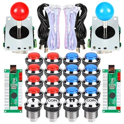 Imagen de EG STARTS 2 jugadores Classic Arcade Contest DIY Retropie Cabinet Kits USB Encoder para Joystick Juegos de PC + Chrome Plating LED Botón iluminado 1 &amp; Player Botones monedas