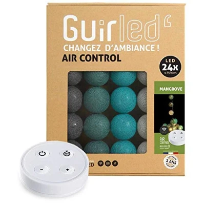 Imagen de GuirLED Guirnalda luminosa bolas de algodón LED USB Mando a distancia inalámbrico Luz nocturna bebé 2h Adaptador red doble 2A incluido 4 intensidades 24 2,4 m Mangrove