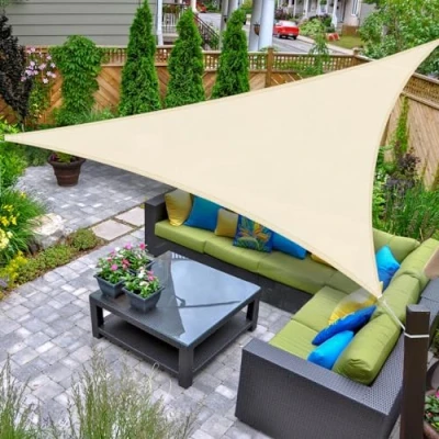 Imagen de AXT SHADE Toldo Vela de Sombra Impermeable Triangular 3x3x3m Protección Rayos UV para Exterior Terraza Patio Jardín Caqui Claro