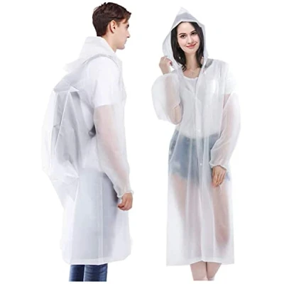 Imagen de Ahsado Chubasqueros Impermeable, Hauserlin 2 de Paquete Poncho Lluvia Impermeable Reutilizable con Capucha y Mangas, Unisex EVA para Viajes, Excursionismo Exteriores (Blanco)