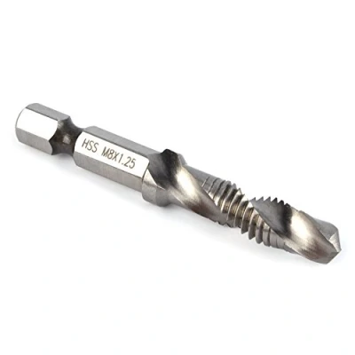 Imagen de Akozon broca para taladro y grifo, M8 HSS de 1/4 pulgadas, vástago hexagonal cónica, pieza herramienta eléctrica, roscado, brocas rosca