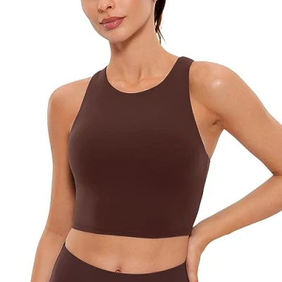 Imagen de CRZ YOGA Butterluxe Mujeres Y Espalda Elevado Cuello Palangre Sostén Deportivo Acolchado Cultivo Tanque Tops Gris Pardo 40