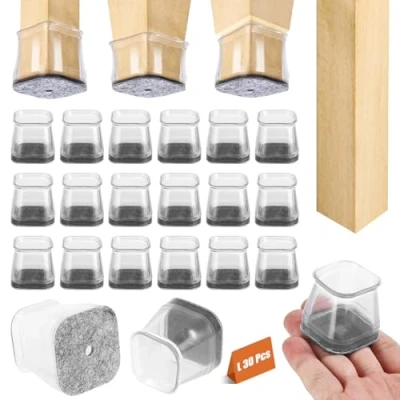 Imagen de 30 Piezas Protectores de Suelo Silicona Transparente para Patas Silla, Tacos Sillas Cuadradas, Tapas Silla con Fieltro