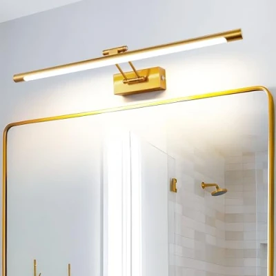 Imagen de MantoLite Regulable Aplique Pared Interior 12W, de LED Para Espejo Baño con Cabezal Giratorio, Accesorios Lámpara Lectura Noche Restaurante Hotel 3000K (Latón 60cm)