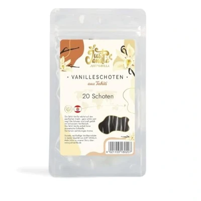 Imagen de JUST VANILLA Bourbon Vainas de Vainilla 20 Piezas Enteras 42 Gramos Premium Tahití Varillas para hornear, Cocinar, Extraer, Refinar Platos Dulces