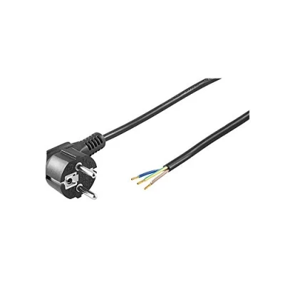 Imagen de goobay 96033 Cable de Contacto protección Acodado para el Montaje/Clavija 90 (Tipo F, CEE 7/7) los Extremos Cables Sueltos/Negro / 5 Metros