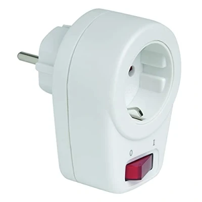 Imagen de SIMON Adaptador con Interruptor Luminoso, Enchufe Pared Toma Corriente, 1 de 16A, 250V, Potencia Máxima 3680W, Diseño Retráctil, Color Blanco