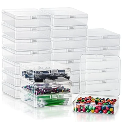 Imagen de BELLE VOUS Cajas Organizadoras con Tapa de Bisagra (Pack 24) Caja Almacenaje Plástico Transparente 9,4 x 2,8 cm para Pastillas, Abalorios, Joyas y Artículos Manualidades