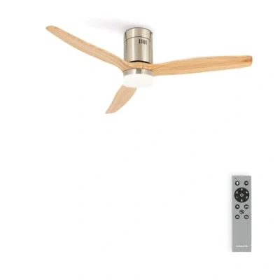 Imagen de CREATE / WINDCALM/Ventilador de techo con luz níquel madera natural y mando/Función verano invierno, 6 velocidades, temporizador, 3 temperaturas luz, 40W, Ø132 cm