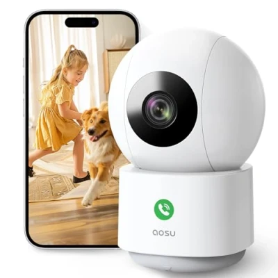 Imagen de AOSU 2K Camara Vigilancia WiFi Interior 360, Nocturna HD de 10 m, 5G/2.4 GHz, Detección Humana AI, Audio Bidireccional, Llamada un Toque, para Bebé/Mascotas, Compatible con Alexa
