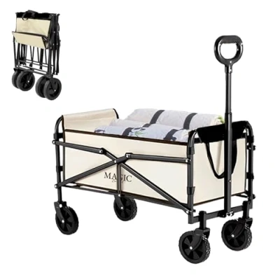 Imagen de Carro de Playa Plegable para Camping, Picnic, Festivales, etc. Carrito Mano Jardín. Carreta Transporte con Bolsa y Mango Ajustable. Carretilla Ruedas.