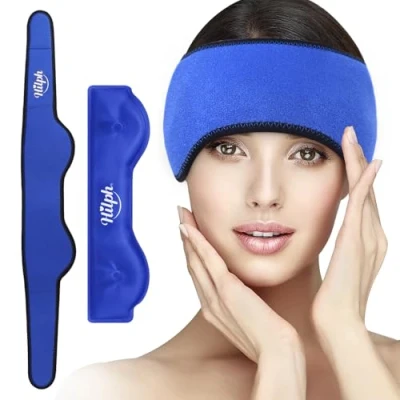 Imagen de Hilph Fría Dolor de Cabeza, Cinturón Enfriamiento Frente Migraña, Bolsa Gel Hielo Frío para Gorro Migraña Reutilizada, Headache Relief Cap Hat Tensión Nerviosa Azul