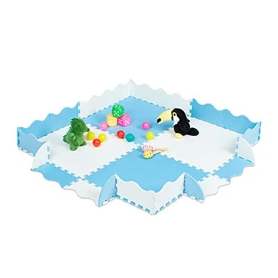 Imagen de Relaxdays 0 Alfombra Puzle Bebé, Bordes, 120x120 cm, Suelo Goma EVA, Colchoneta Niños, sin Sustancias Nocivas, Azul/Blanco, PE, PEVA, Set de 4