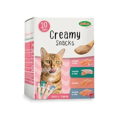 Imagen de Bubimex Creamy Snacks Multipack Dulces cremas para lamer Gatos Textura Lisa, cremosa y apetitosa Estimula el apetito favorece la hidratación 20 x 15 g