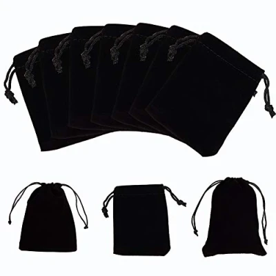 Imagen de NBEADS 50Pcs Bolsa de Regalo Terciopelo con Cordón Bolsas Joyería Dulces Favores Fiesta Boda, Negro, 9x7cm