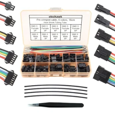 Imagen de conectores SM de 2,5 mm macho hembra con cables silicona preengarzados 22 AWG, cable compatible JST mm, 2,54 paso 2, 3, 4, 5, 6 pines