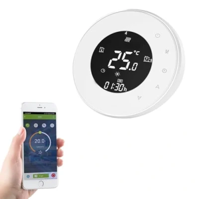 Imagen de Qiumi Termostato Redondo WiFi Inteligente Controlador de Temperatura para calefacción por Suelo Radiante eléctrico Funciona con Amazon Alexa, Google Home IFTTT 16A 95 240V AC