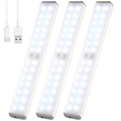 Imagen de VCY Luz LED Armario Magnética con Sensor Movimiento 28 LEDs 3 Modos Adhesiva USB Recargable 1100mAh Nocturna para Escaleras, Armario, Pasillo, Cocina, Garaje