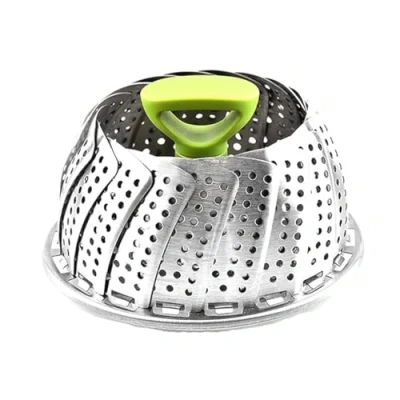 Imagen de Voarge Cocina al vapor de acero inoxidable, accesorio para ollas, con mango extraíble anticalor y patas antideslizantes, plegable (forma hoja)