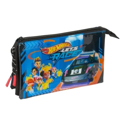 Imagen de Safta Hot Wheels Let&#039;s Race Portatodo Triple, Estuche Infantil, Niño, Ideal para Niños en Edad Escolar, Cómodo y Versátil, Calidad Resistencia, 22x3x12 cm