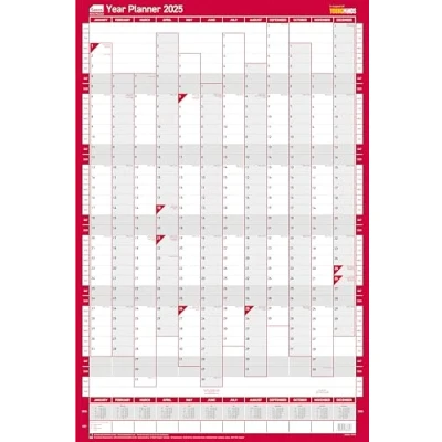Imagen de Sasco planificador de pared anual compacto 2025, mini pizarra blanca papel, calendario borrado en seco, pequeño con bolígrafo seco y calcomanías, gráfico