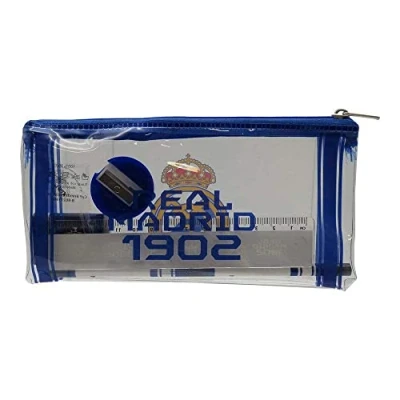 Imagen de Real Madrid CF Estuche con Material Escolar Juvenil, Portatodo de Plástico Cremallera, Color Blanco, Producto Oficial (CyP Brands)