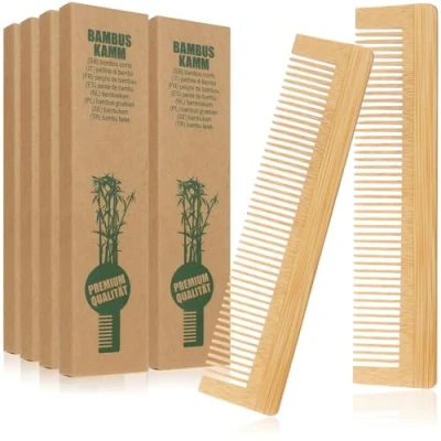 Imagen de com four® 10x Peine de Bambú Madera Peluquería Dientes Finos Bolsillo Práctico y Robusto 13,5 cm (10 piezas marrón natural)