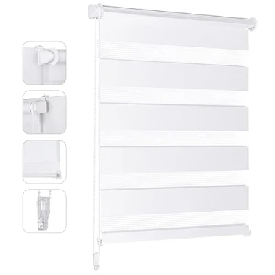 Imagen de Sekey Store Enrollador para día y Noche, sin taladrar, 45 x 150 cm, Color Blanco Cebra de protección Solar, fácil Instalar con Clips Ventana o Puerta