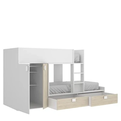 Imagen de DEKIT GRUPO RIMOBEL MATT Cama Tren con 2 camas Juvenil, color Blanco / Natural, 150x275x106 cm
