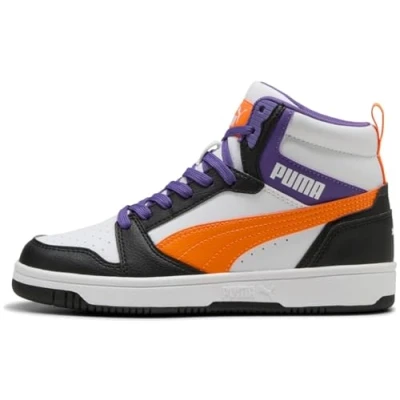 Imagen de PUMA Rebound V6 Mid Jr, Zapatillas, Blanco Naranja GLO Negro, 38.5 EU