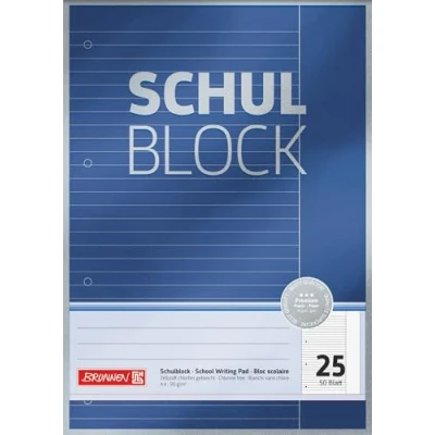 Imagen de Baier &amp; Schneider Brunnen Premium Cuaderno escolar (A4, 50 hojas, a rayas, con borde, lineado 25, perforado, pegado la cabeza, 90 g/m²)