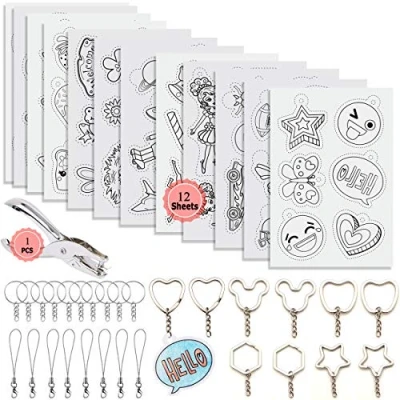 Imagen de Hoja de Plástico Termocontraíble,Papel Retráctil,Papel retráctil Incluye 12 Pcs Película Termoencogible Lápices Llaveros para Bricolaje Artesanía Hecha a Mano Creativa Niños