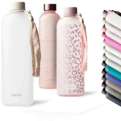 Imagen de MAMEIDO Botella agua 1,5 litro motivacional sin BPA, antigoteo, tritan para Colegio, Gym, Oficina (Frosted White)