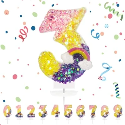 Imagen de Velas Cumpleaños Números 3,3D Arco iris Vela,Vela de Número 3 Pastel Decoración,Aniversarios,Baby Shower
