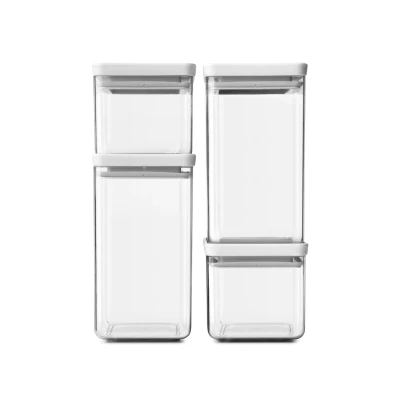 Imagen de Brabantia tasty + set de 4 botes apilables cuadrados plástico transparente, 2 x 0.7 l, 1.6 tapa light grey
